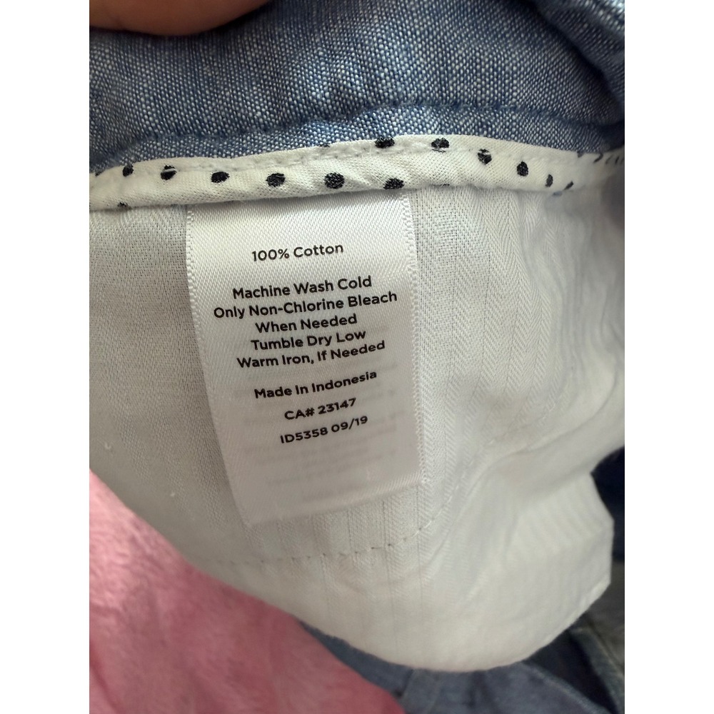 Talbots Perfect Crop Pants 10P Blue Cotton Chambray Button Hem Petite Trousers - Picture 5 of 9
